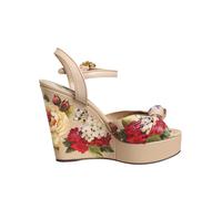 Dolce & Gabbana Beige Floral Ankle Strap Wedge Sandals Shoes - EU37/US6.5