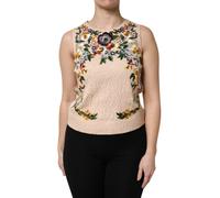 Dolce & Gabbana Beige Floral Embroidery Sleeveless Tank Top - IT46|XL