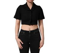 Dolce & Gabbana Black Collared Short Sleeves Cropped Blouse Top - IT36|XXS