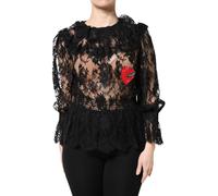 Dolce & Gabbana Black Cotton Floral Lace Women Blouse Top - IT44 | L