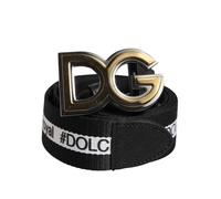 Dolce & Gabbana Black Cotton Metal DG Logo Gold Buckle Belt - 105 cm / 42 Inches
