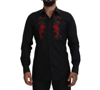 Dolce & Gabbana Black Floral Embroidery Men Long Sleeves GOLD Shirt - IT39 | S