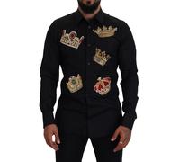 Dolce & Gabbana Black Gold Crown Slim Fit Dress Formal Shirt - IT40 | M