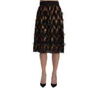 Dolce & Gabbana Black Gold Fringe Metallic Pencil A-line Skirt - IT44|L