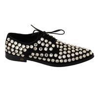 Dolce & Gabbana Black Leather Crystals Lace Up Formal Shoes - EU35/US4.5