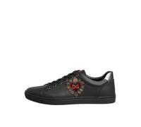 Dolce & Gabbana Black Leather Heart Embellished Sneakers Shoes - EU44.5/US11.5