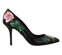 Dolce & Gabbana Black Leather Roses High Heels Pumps Shoes - EU38.5/US8