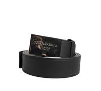 Dolce & Gabbana Black Leather Silver Metal Logo Buckle Belt - 95 cm / 38 Inches