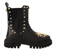 Dolce & Gabbana Black Leather Studded Combat Boots - EU35.5/US5