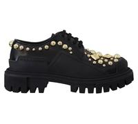 Dolce & Gabbana Black Leather Trekking Derby Embellished Shoes - EU37/US6.5