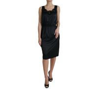 Dolce & Gabbana Black Polyester Lace Trim Sheath Midi Dress - IT46|XL