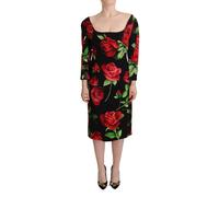 Dolce & Gabbana Black Red Roses Sheath Stretch Silk Dress - IT36 | XS