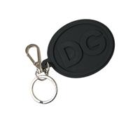 Dolce & Gabbana Black Rubber DG Logo Silver Brass Metal Keyring Keychain