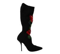 Dolce & Gabbana Black Stretch Socks Red Roses Booties Shoes - EU38/US7.5
