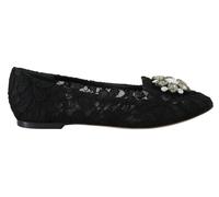 Dolce & Gabbana Black Taormina Lace Crystals Flats Shoes - EU35/US4.5