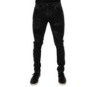 Dolce & Gabbana Black Tattered Cotton Skinny Men Denim Jeans - IT46 | S