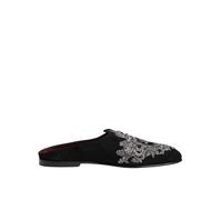 Dolce & Gabbana Black Velvet Slides DG Crown Slipper Shoes - EU39/US6