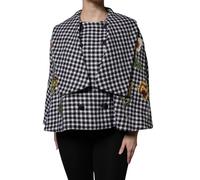 Dolce & Gabbana Black White Monochrome Patterned Floral Cape Jacket - IT36|XXS