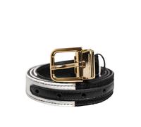 Dolce & Gabbana Black White Patchwork Gold Metal Buckle Belt - 100 cm / 40 Inches