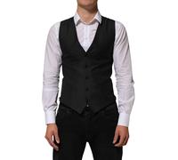 Dolce & Gabbana Black Wool Men Dress Formal Waistcoat Vest - IT46 | S