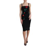 Dolce & Gabbana Black Wool Sleeveless Rose Applique Dress - IT42|M