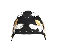 Dolce & Gabbana Black Wool White Floral Gold Leaf Cloche Hat