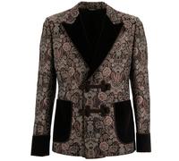 DOLCE & GABBANA Blazer Tuxedo Barocco Floreale In Seta Marrone Rosa 48 M