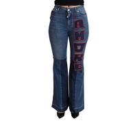 Dolce & Gabbana Blue Amore Patch Boot Cut Cotton Stretch Pant - IT40|S