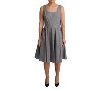 Dolce & Gabbana Blue Beige Geometric Cotton A-Line Dress - IT48|XXL