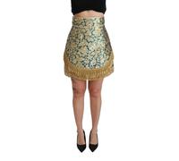 Dolce & Gabbana Blue High Waist Jacquard Tassel Gold Skirt - IT38|XS