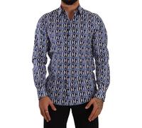 Dolce & Gabbana Blue Logo Mania Slim Fit Cotton Shirt - IT37 | XS