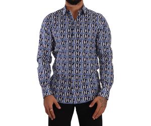 Dolce & Gabbana Blue Logo Mania Slim Fit Cotton Shirt - IT38 | XS