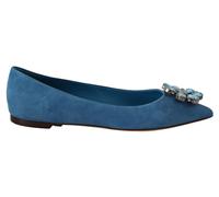 Dolce & Gabbana Blue Suede Crystals Loafers Flats Shoes - EU35/US4.5