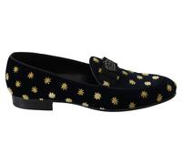 Dolce & Gabbana Blue Velvet Crown Slippers Loafers Shoes - EU39/US6