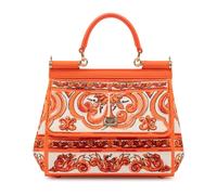 Dolce & Gabbana - Borsa Sicily Piccola con Ricamo Maiolica - - Bags - Donna - Arancione - ONE SIZE