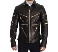 Dolce & Gabbana Brown Lambskin Leather Zipper Jacket - IT48 | M