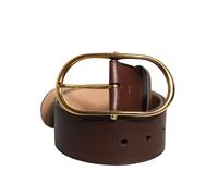 Dolce & Gabbana Brown Leather Classic Metal Oval Buckle Belt - 90 cm / 36 Inches