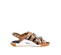 Dolce & Gabbana Brown Leather Studded Slides Sandals Shoes - EU39/US6