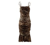 Dolce & Gabbana Brown Leopard Print Ruched Midi Dress - IT40 | M