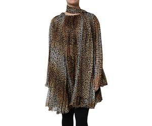 Dolce & Gabbana Brown Leopard Print Scarf Collared Chiffon Dress - IT40|S