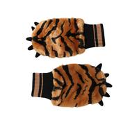 Dolce & Gabbana Brown Tiger Knitted Fur Wrist Mitten One Size Gloves - One Size
