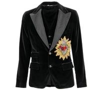 Dolce & Gabbana Cristallo Cuore Rosa Velluto Giacca Blazer Giacca Con Gilet Nero