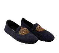 Dolce & Gabbana Cristallo Oro Corona Scamosciato Loafer Scarpe King Driver Blu
