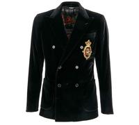 DOLCE & GABBANA DG Logo Oro Emblema Blazer In Velluto Giacca Nera 46 US 36 S