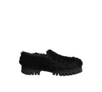 Dolce & Gabbana Dress Black Fur Leather Slippers Men Shoes - EU42/US9
