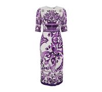 Dolce & Gabbana, ,Dresses ,Donna ,Multicolore ,M Abito in Seta Viola con Fiori