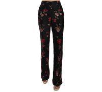 Dolce & Gabbana Floral Print Black Boot Cut Trouser Pants - IT38|XS