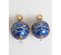 Dolce & Gabbana Gold Brass Blue Christmas Ball Crystal Drop Clip On Earrings