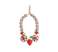 Dolce & Gabbana Gold Brass FRUIT Pendants Flowers Crystal Logo Necklace