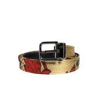 Dolce & Gabbana Gold Floral Jacquard Silver Metal Buckle Belt - 115 cm / 46 Inches